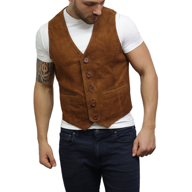 ABSY Mens Real Leather Waistcoat Vest Soft Goat Suede 