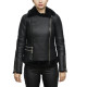 Women's Black Merino Sheepskin Aviator Pilot Leather Jacket