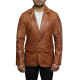 Men's Tan Leather Blazer Jacket - Nicolas