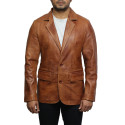 Men's Tan Leather Blazer Jacket - Nicolas