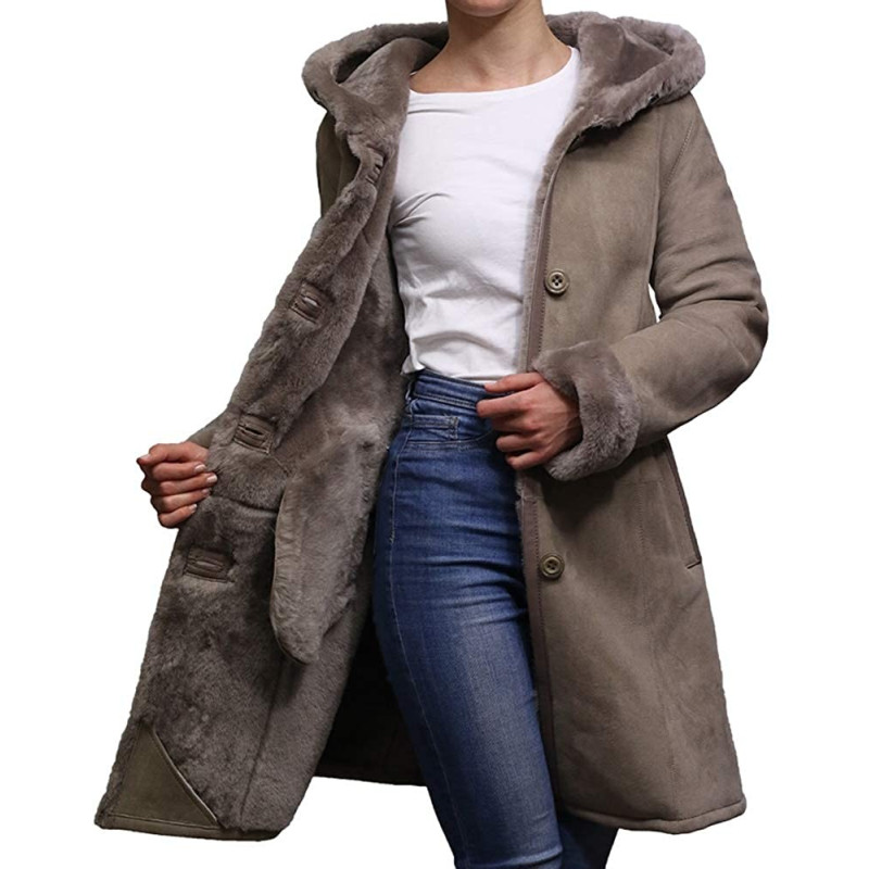Women Shearling Sheepskin Jacket Coat Annecy-Taupe
