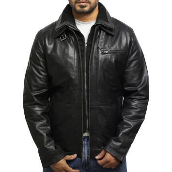 Men's Medial-Length Black Napa Leather Jacket