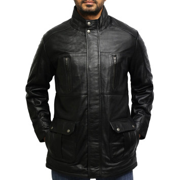 Men's Black Quilted Multi-Pocket Reefer Jacket Vintage