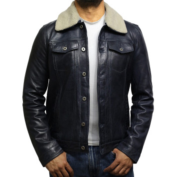 Leather Jacket Mens | Real Soft Nappa Leather Detachable Collar Jacket 