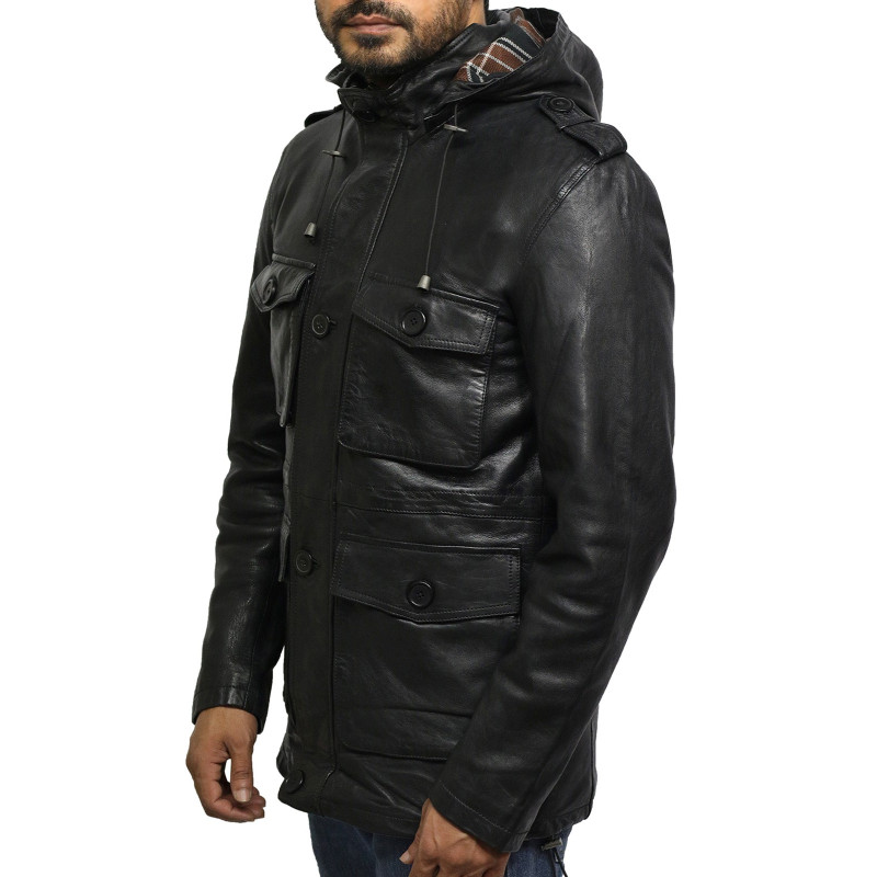 men leather jackets, men leather coat, leather coat, hooded leather coat