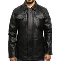Men's Black Leather Quilted Reefer Jacket Retro