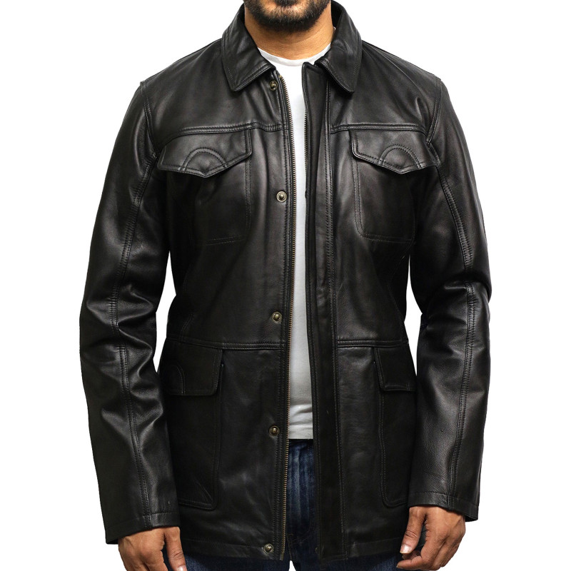 Mens Black Leather Reefer Jacket - Oscar - Superior | UK Leather Jackets