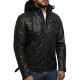Men’s Black Genuine Leather Hooded Jacket 