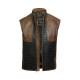 Mens Black & Brown Leather Body Warmer Sleeveless Waistcoat Gilet