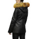Women's Black Leather Parka Mid-Length Quilted Removable Hooded Trench Coat