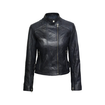 Women's Blue Leather Biker Jacket 
