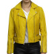Women’s Real Leather Jacket Vintage Yellow Stylish Zip
