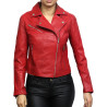 Women Red Leather Biker Jacket 