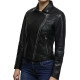 Women’s Black Short Length Geunine Leather Biker Jacket Retro