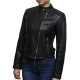 Women’s Black Short Length Geunine Leather Biker Jacket Retro