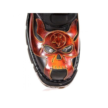 New Rock Red Skull Devil Black Leather Boot Biker Goth Rock Boots 107-S1