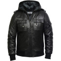 Men's Genuine Leather Biker Jacket With Hood 