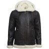 Men's Cream Hooded Aviator Real Shearling Sheepskin Leather Bomber Flying Jacket