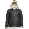 Men's Cream Hooded Aviator Real Shearling Sheepskin Leather Bomber Flying Jacket