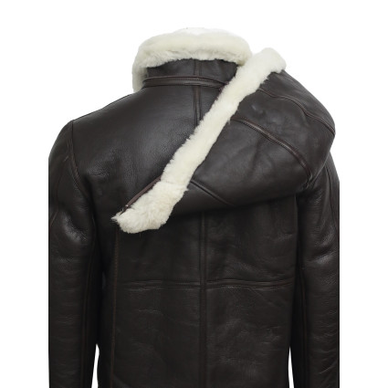Men's Cream Hooded Aviator Real Shearling Sheepskin Leather Bomber Flying Jacket