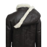 Men's Cream Hooded Aviator Real Shearling Sheepskin Leather Bomber Flying Jacket