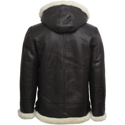 Men's Cream Hooded Aviator Real Shearling Sheepskin Leather Bomber Flying Jacket