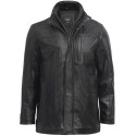Mens Black Mid Length Warm Real Leather Jacket -Finn