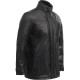 Mens Black Leather Biker Parka Jacket Coat Designer style-Finn