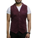 Mens Leather Waistcoat From Smooth Exclusive Goat Suede Classic Smart Burgundy Leather Waistcoat