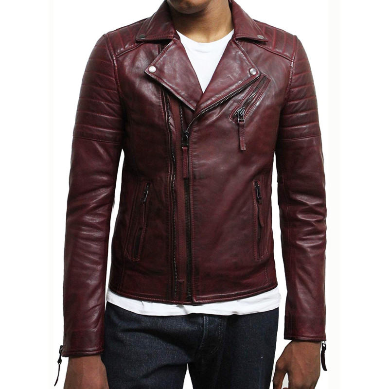 Nappa leather biker jacket - Burgundy