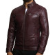 Men's Burgundy Lambskin Genuine Leather Biker Jacket