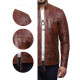 Men's Tan Lambskin Genuine Leather Biker Jacket