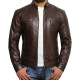 Men's Brown Lambskin Genuine Leather Biker Jacket