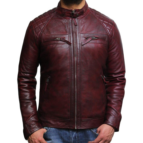 Brandslock Mens Lambskin Genuine Leather Biker Jacket