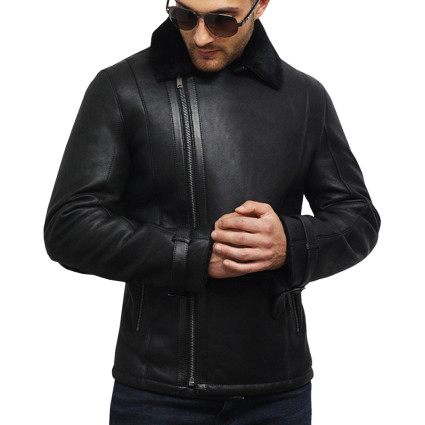 Men's Black shearling sheepskin jacket - Fay