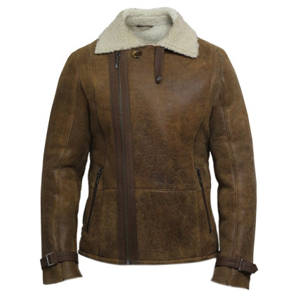  Men's Luxury Double Aviator Rust Brown Real Shearling Sheepskin Leather Flying Jacket Coat - Fay