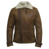  Men's Luxury Double Aviator Rust Brown Real Shearling Sheepskin Leather Flying Jacket Coat - Fay