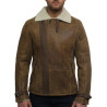  Men's Luxury Double Aviator Rust Brown Real Shearling Sheepskin Leather Flying Jacket Coat - Fay