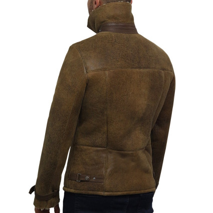  Men's Luxury Double Aviator Rust Brown Real Shearling Sheepskin Leather Flying Jacket Coat - Fay
