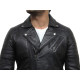 Mens Black Biker Leather Jacket Stylish ziped Brando Look -Grady