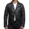 Mens Black Biker Leather Jacket Stylish ziped Brando Look -Grady