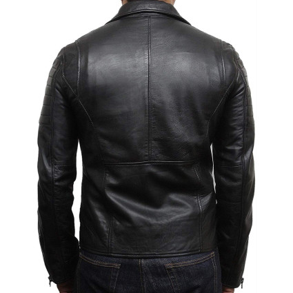 Mens Black Biker Leather Jacket Stylish ziped Brando Look -Grady