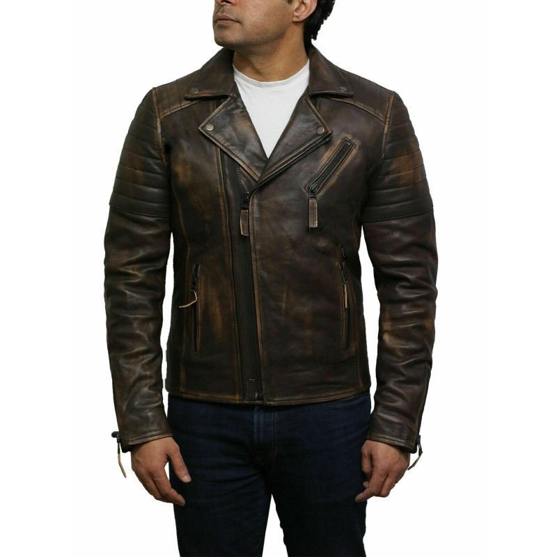 Mens Brown Biker Leather Jacket Stylish ziped Brando Look -Grady ...