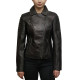 Womens Black Biker Leather Jacket - Carol 