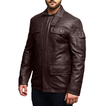 Men's Real Lambskin Leather Jacket Trench Safari Coat Washed