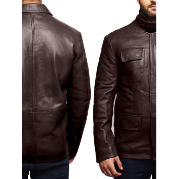 Men's Real Lambskin Leather Jacket Trench Safari Coat Washed
