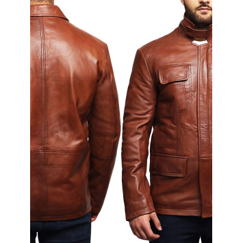 Men's Leather Jacket Real Lambskin Trench Safari Coat Washed Timber