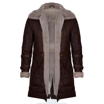 Mens Merino Leather Sheepskin Trench Coat 