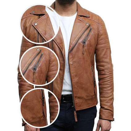 Mens Black Biker Leather Jacket Stylish ziped Look -Grady