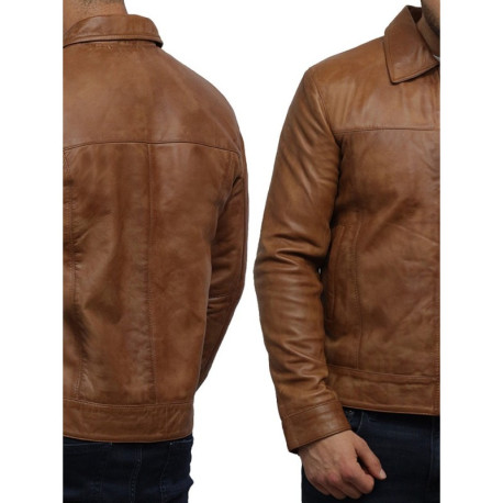 Men's Black Leather Jacket - Harrington